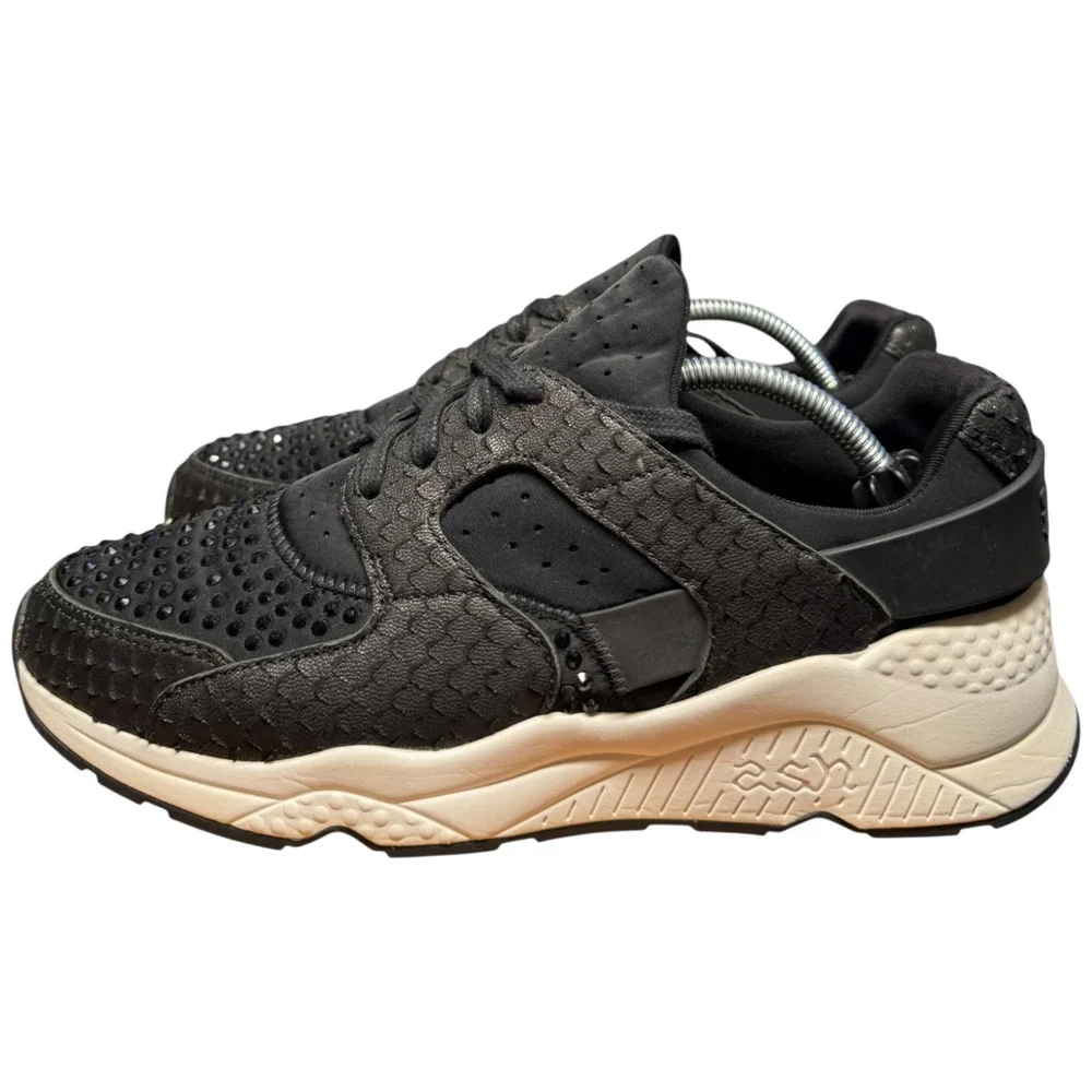 Ash Mood Women's 38/US 7 Black Sneakers Rhinestones Faux Snake Neoprene Shoes